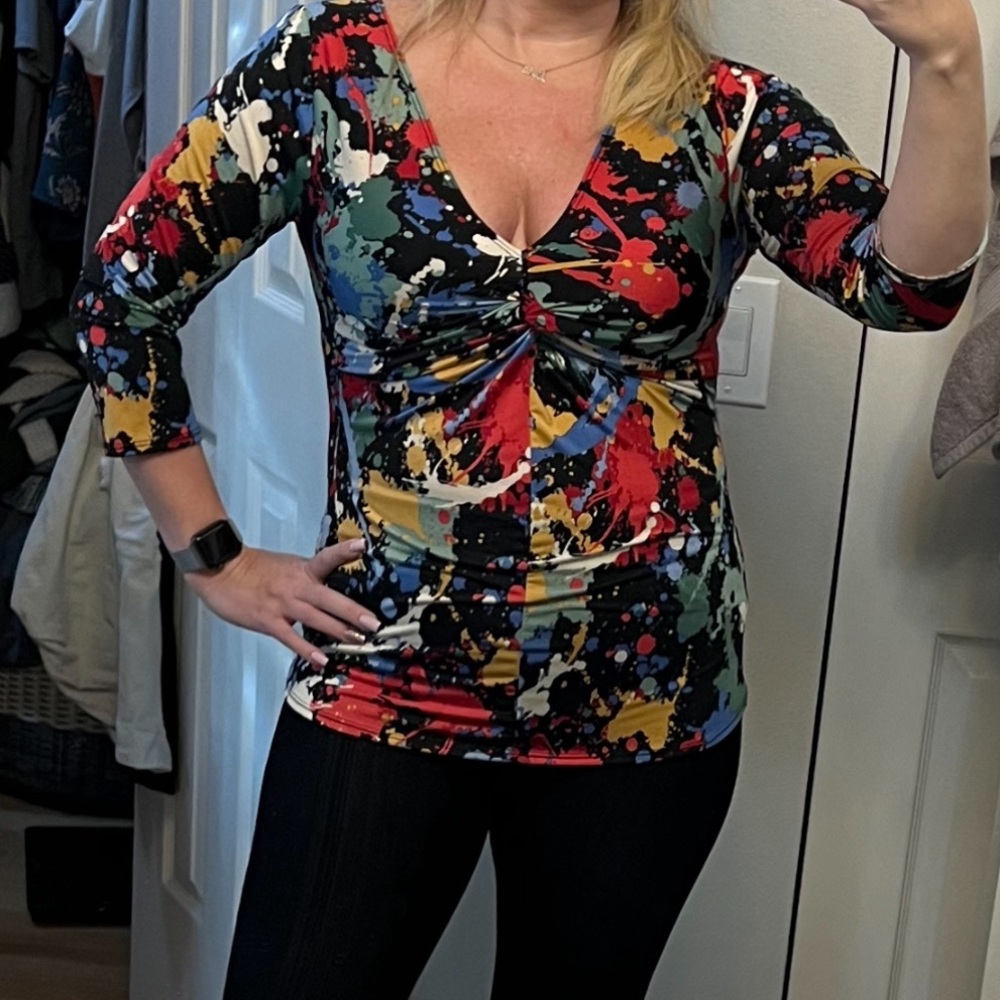 Ela Marie Abstract Print Top